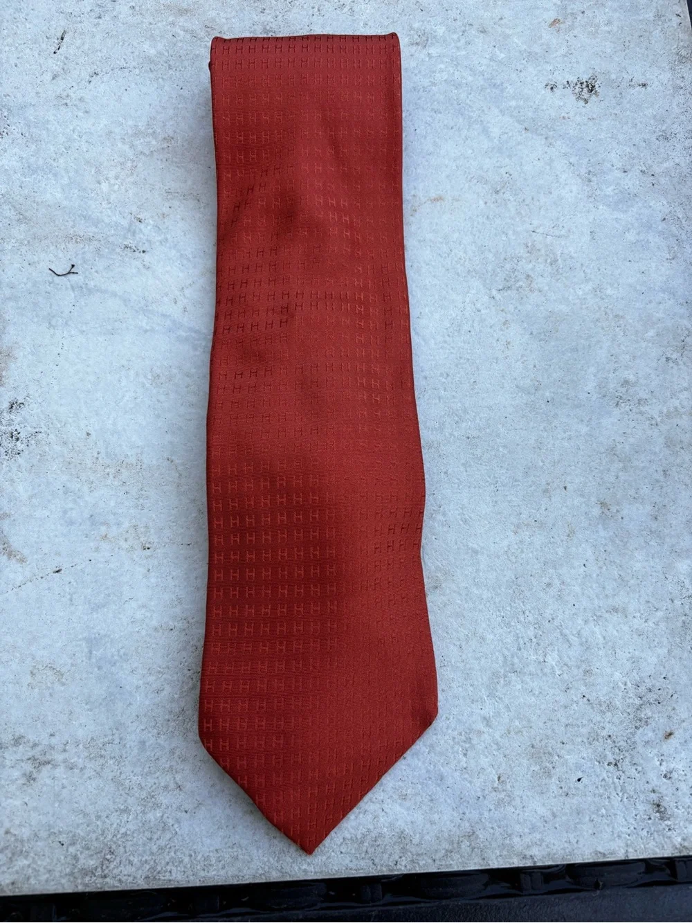 Hermes Neiman Marcus Burnt Orange Silk Tie with Woven H Motif